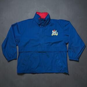 Vintage Chuck E. Cheese 80s Pullover Windbreaker Hooded Navy Embroidered Icon L